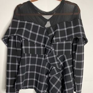 Black mesh peplum sheer collar top